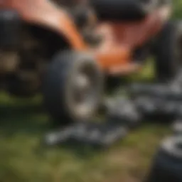 A close-up of various lawn mower parts ready for reuse