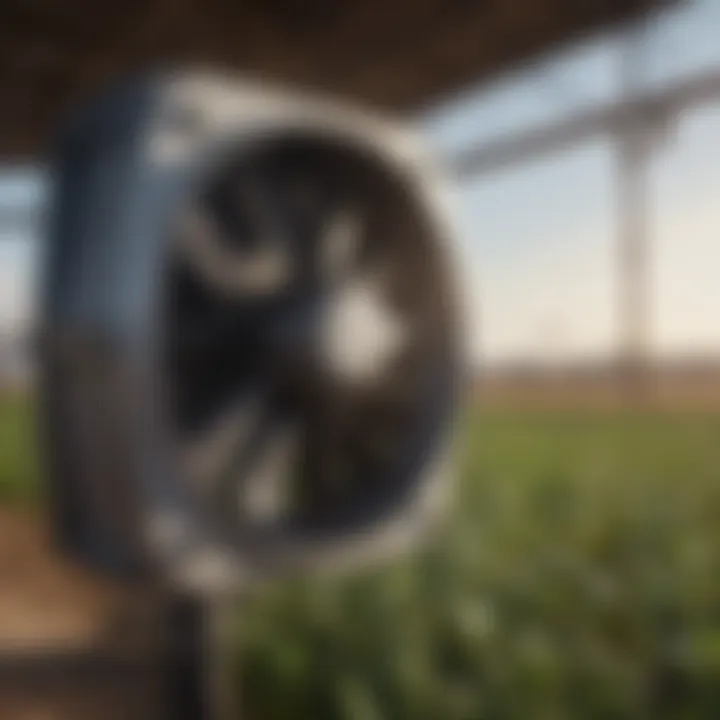 Sealed motor box fan in agricultural setting, demonstrating its application