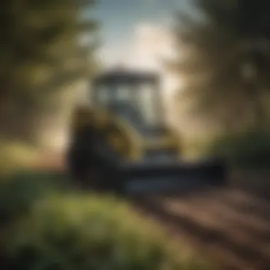 Close-up of a skid steer mulcher cutting through underbrush