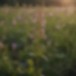 Close-up of henbit weed in a field