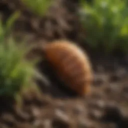 Close-up view of healthy lawn with grubs visible in the soil