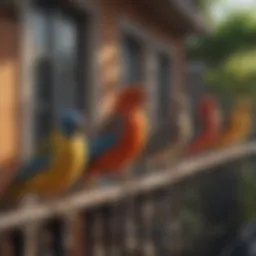 Birds perched on a balcony railing