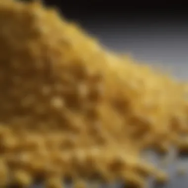 Close-up of sulphur granules, showcasing their texture and properties.