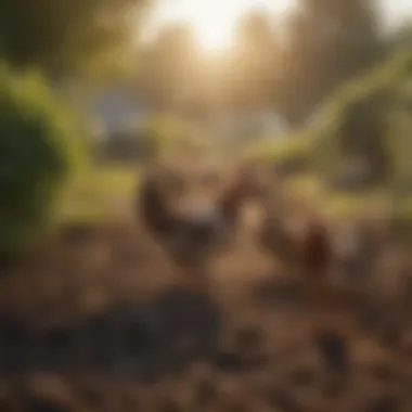 Sustainable Farming with Swanson Natural Poultry Feed Lush farm landscape with poultry grazing, emphasizing sustainable farming practices