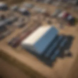 Aerial view of an agricultural auction site