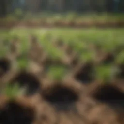 Longleaf pine seedlings in a nursery setting