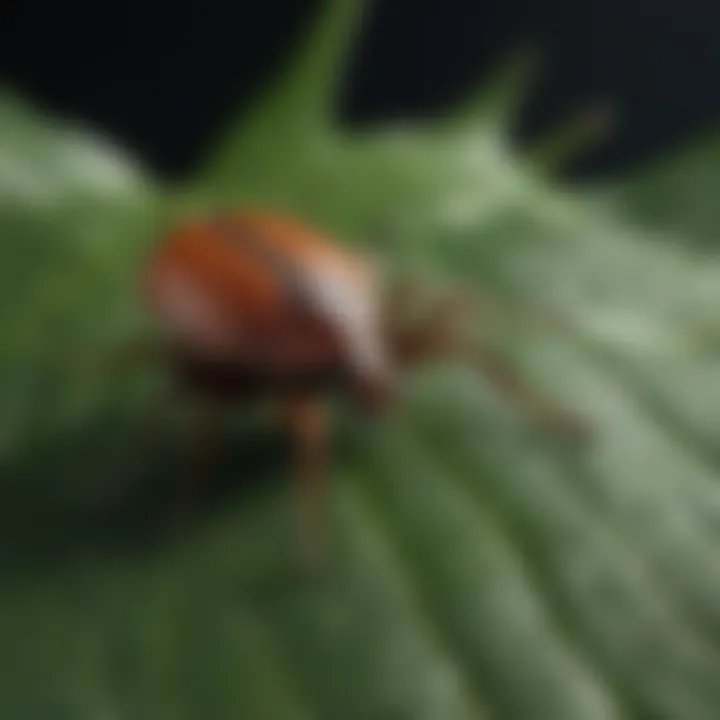 Close-up of a tick on a leaf highlighting its biology.