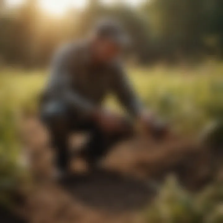 A farmer implementing innovative tick management strategies in a field.