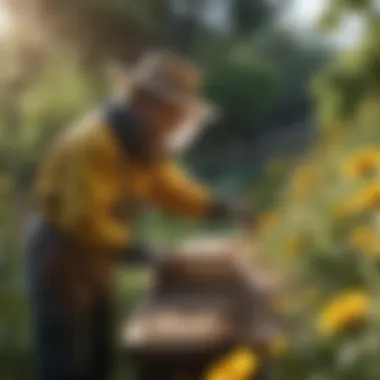 Gardener Creating Bee Habitats A gardener tending to bee habitats, highlighting the importance of conservation efforts