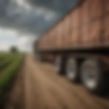 Before and after images of a grain trailer with and without hurricane straps during high winds