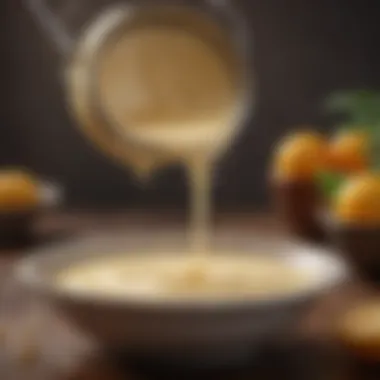 Pouring Condensed Milk An artistic representation of condensed milk being poured into a bowl, emphasizing its viscosity.