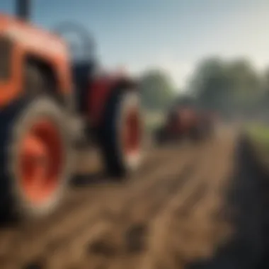 Farmer using a small tractor for tilling