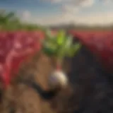 Vibrant tillage radish growing in a field