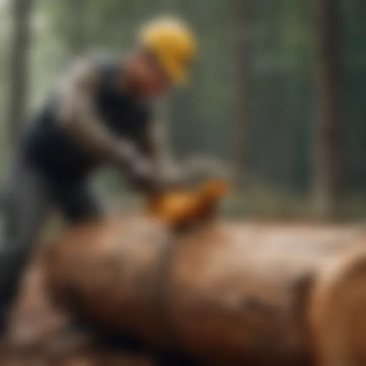 Safety measures for tree log cutting illustrated