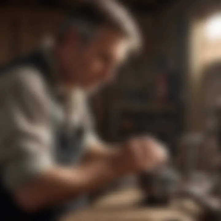 A farmer using adjustable vice grips for repairing equipment in a barn