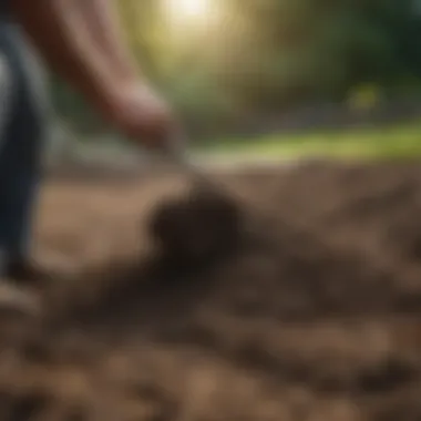 Landscaper applying topsoil to a lawn area
