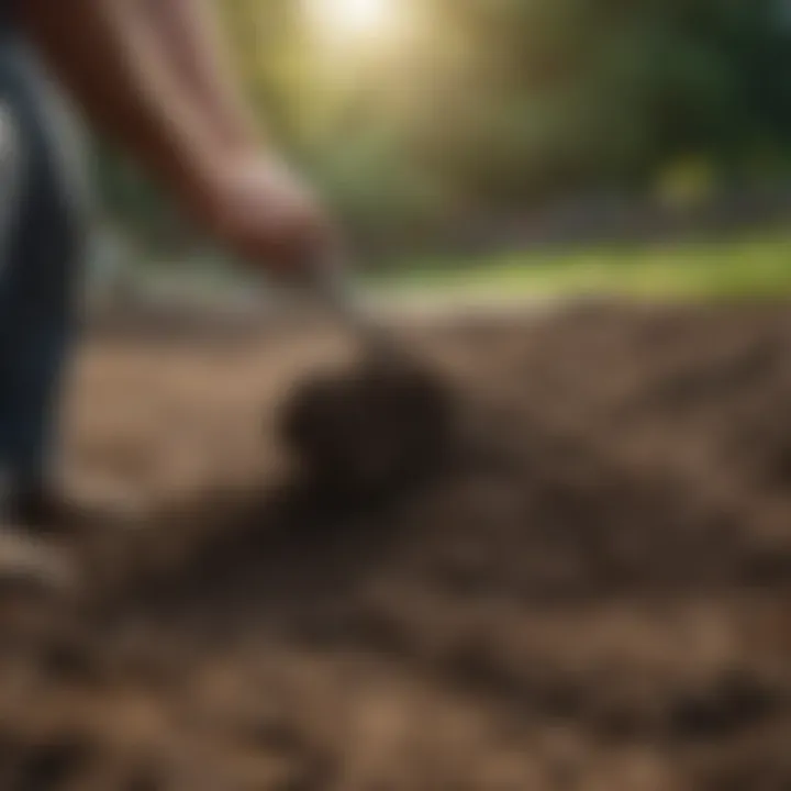 Landscaper applying topsoil to a lawn area