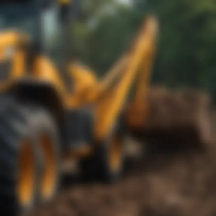 Close-up of a front loader attachment on a tractor