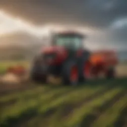Modern agricultural machinery in a field