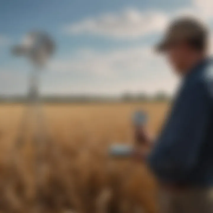 Agronomist using wind direction meter