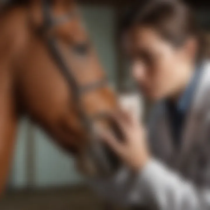 A veterinarian conducting an examination of a horse's respiratory system.