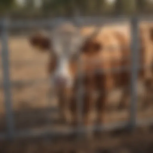 Detailed view of a cattle fence stretcher in action