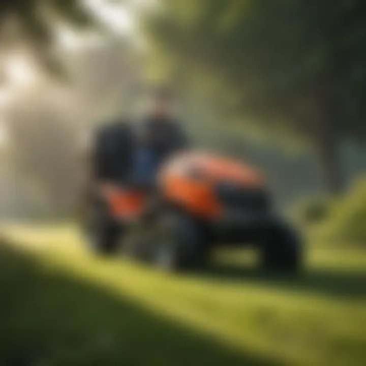 A technician conducting maintenance on a closed cab lawn mower to ensure optimal performance.