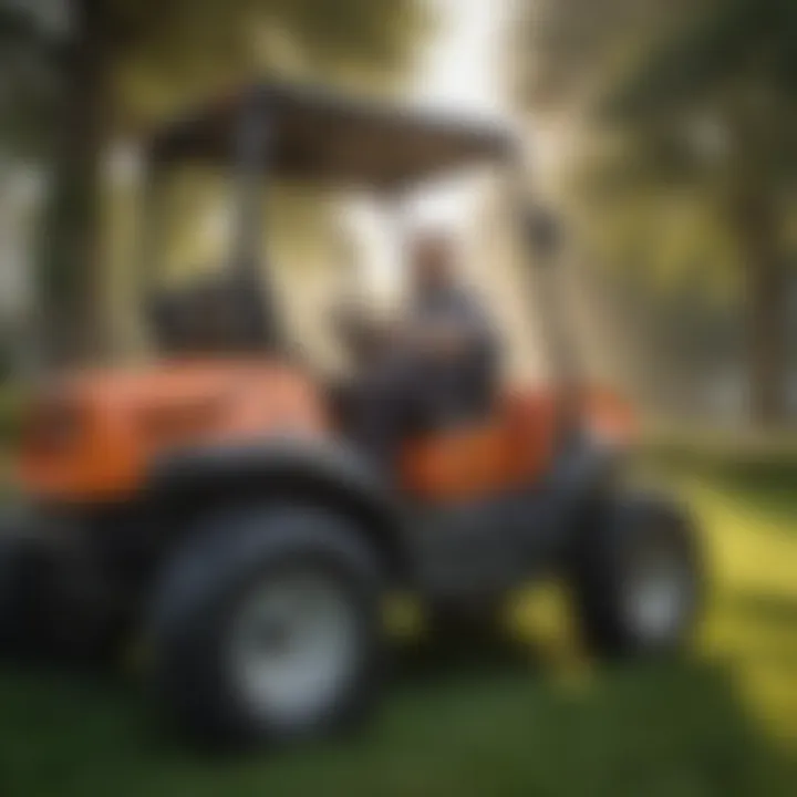 Interior view of a closed cab lawn mower emphasizing user comfort and ergonomic design.