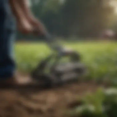 Crop crimper in action during sustainable farming