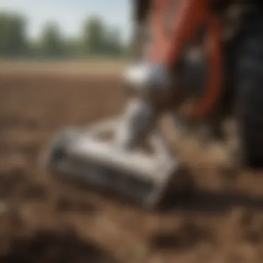 Close-up view of a crop crimper impacting soil health