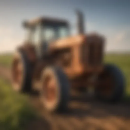 A close-up view of a rusty tractor in a field, symbolizing the need for liquidation.