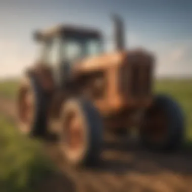 Symbol of Liquidation: Rusty Tractor A close-up view of a rusty tractor in a field, symbolizing the need for liquidation.