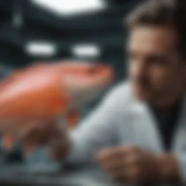 Veterinarian examining a fish for signs of infection