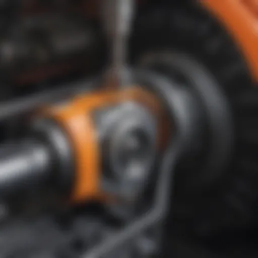 Close-up of flail mower gearbox with oil inspection