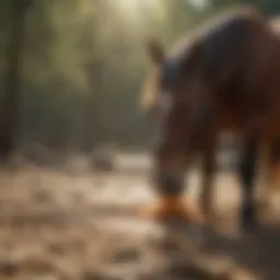 A horse enjoying a salt lick in a natural environment