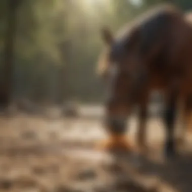 A horse enjoying a salt lick in a natural environment