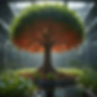 Vibrant Hydroponic Tree Cultivation Hydroponic tree system showcasing vibrant foliage and roots