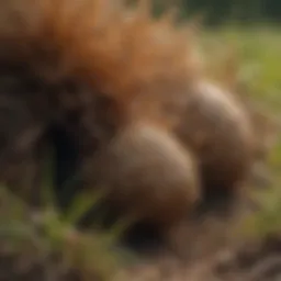 Close-up view of grubs damaging grass roots