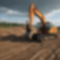 Large excavator performing land preparation in a field