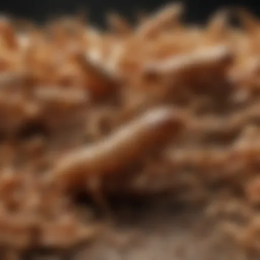 Close-up view of mealworms in their natural habitat