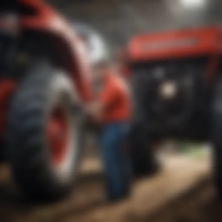 Agricultural professional conducting maintenance on an MTD tractor