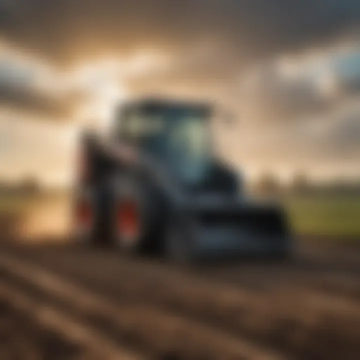 Agricultural field being worked with a skid steer loader