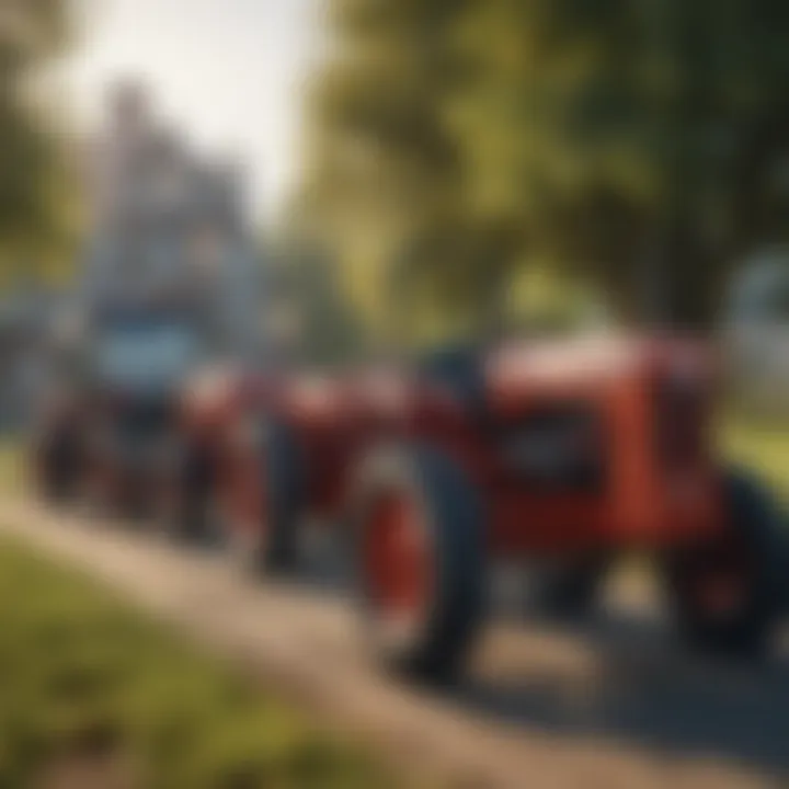Different types of small frame compact tractors lined up