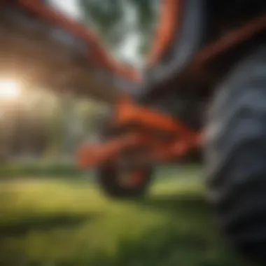 Detailed View of Suspension Mechanics in Riding Mowers Close-up of a riding mower showcasing its suspension mechanics