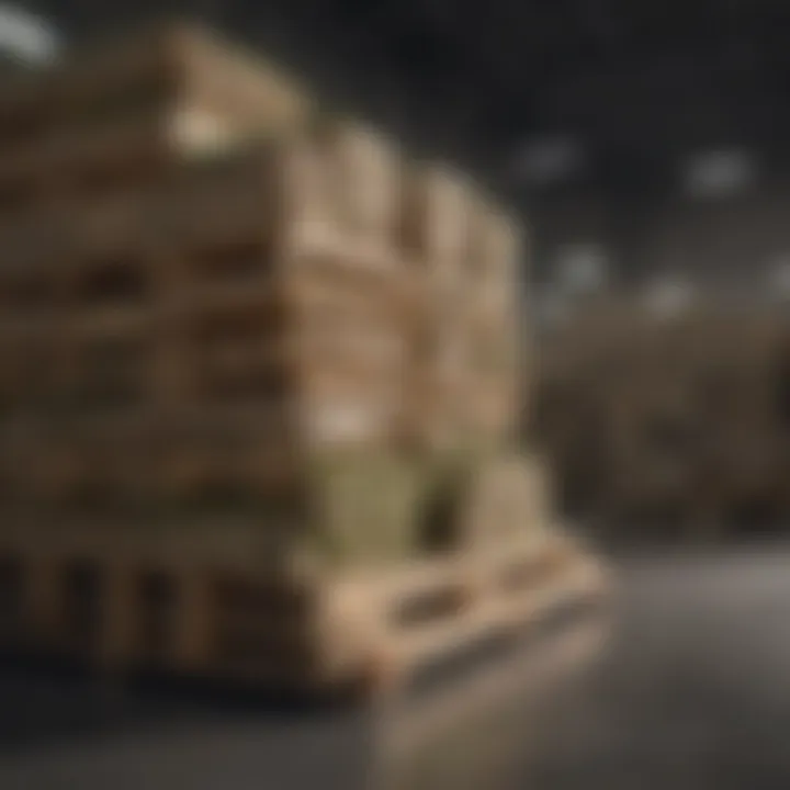 Pallets of sod stacked for transport at a distribution center.