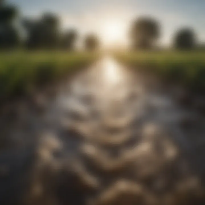 Farming landscape with chemical runoff entering a stream