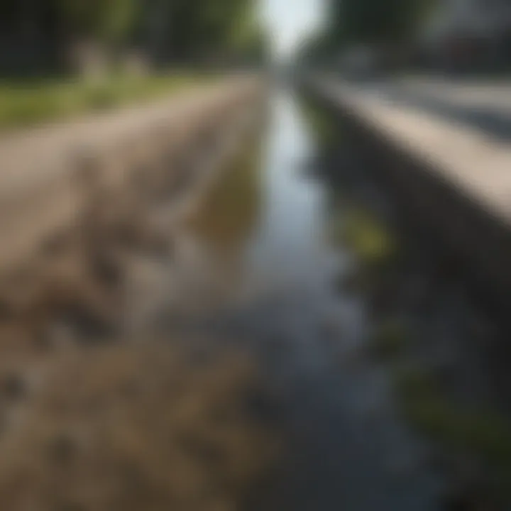 Urban area with storm drains leading to a nearby river