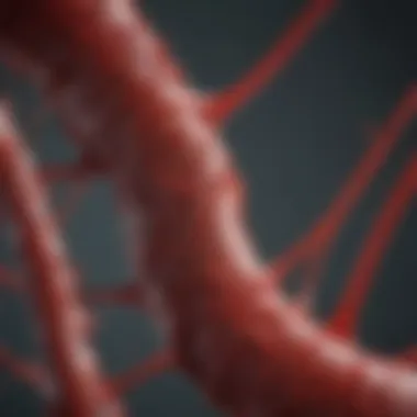 Illustration of clotting factors interacting in the bloodstream.