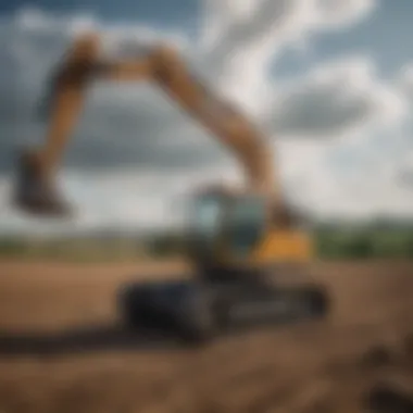 Mini excavator rotator in action on a farm, demonstrating versatility.