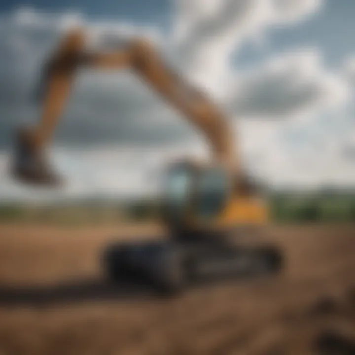 Mini excavator rotator in action on a farm, demonstrating versatility.